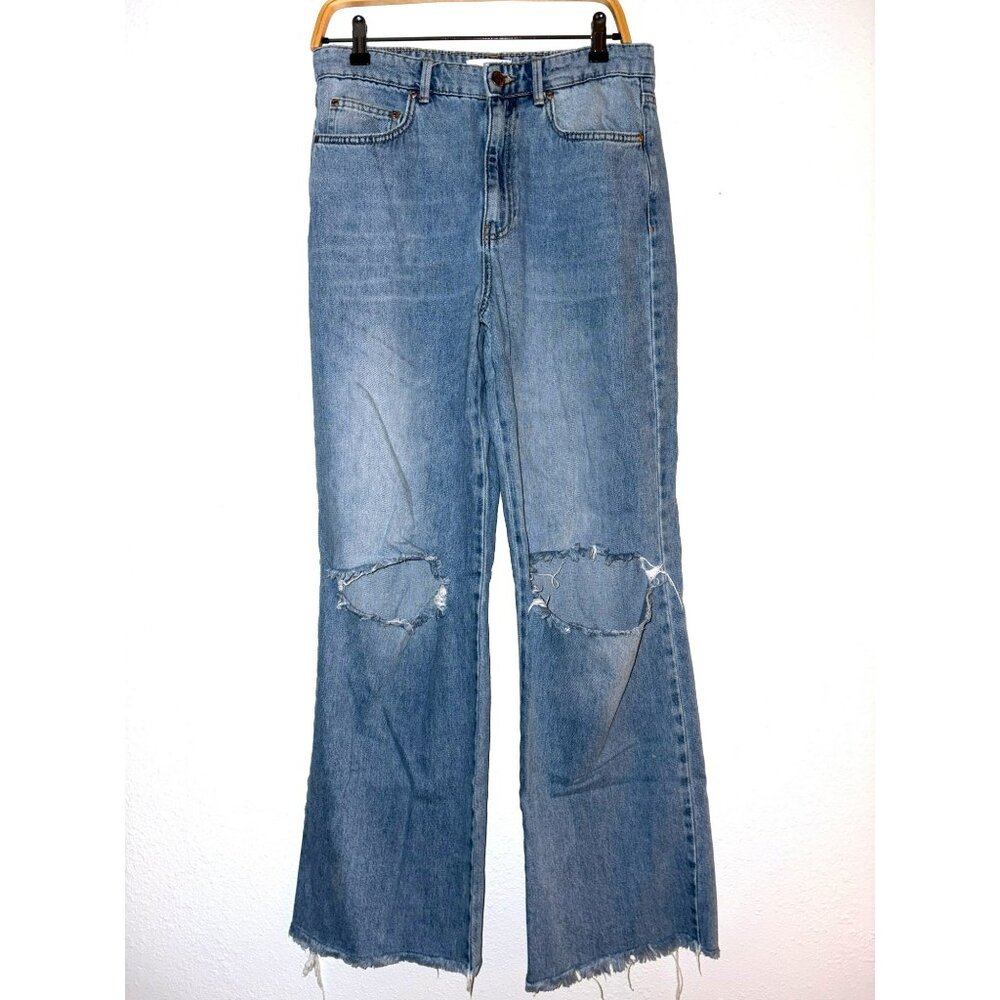 Stradivarius Light Wash Distressed Wide-Leg High-Rise Jeans USA Size 10